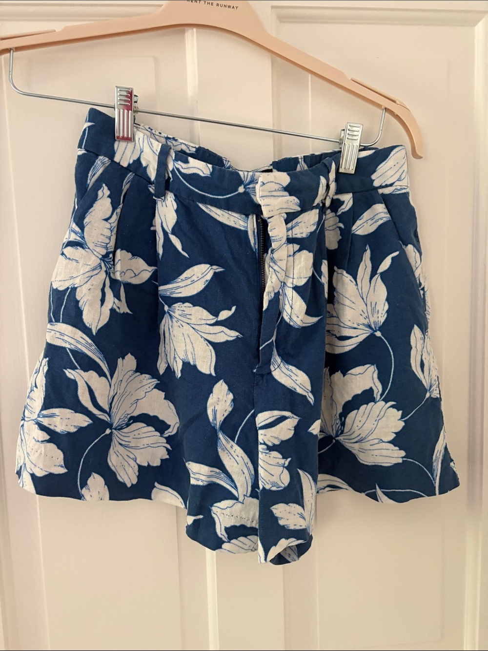 GAP Navy and White Floral high-rise linen blend shorts